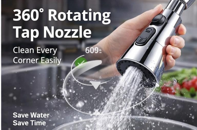 🚿 360° Rotating Stainless Steel Tap Nozzle – Water-Saving Kitchen Upgrade